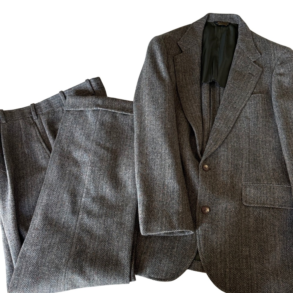 Vintage Paul Stuart Southwick Tweed Suit 40R 34x30 Herringbone Fleck USA